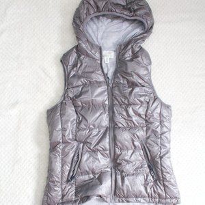 Tangerine women's puffy vest, hood, Medium , shiny